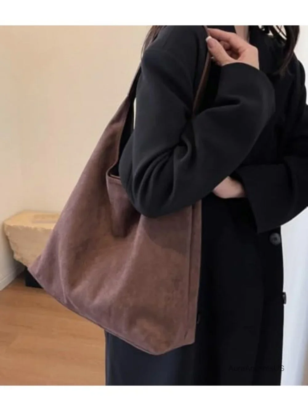 Faux Suede Leather Slouchy Hobo Shoulder Bag Women Large Tote Handbag Work